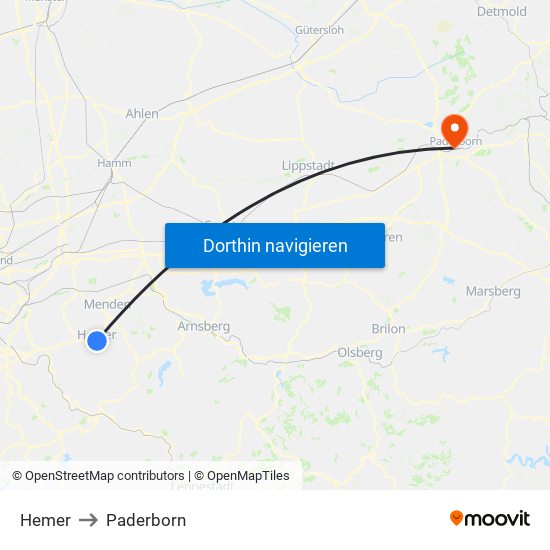 Hemer to Paderborn map