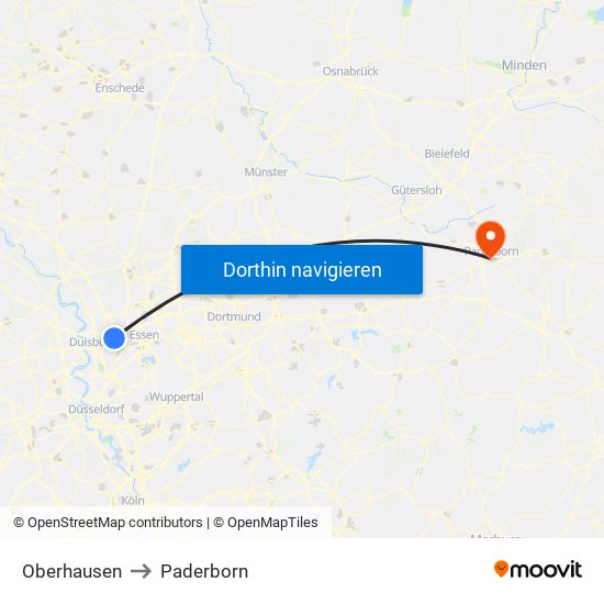 Oberhausen to Paderborn map