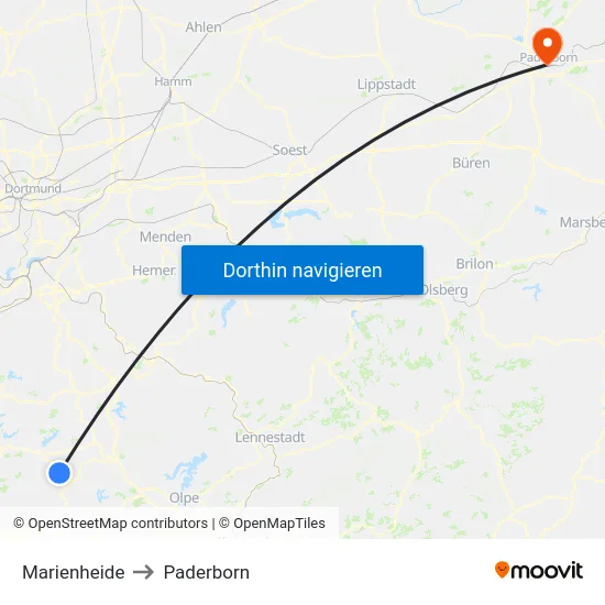 Marienheide to Paderborn map