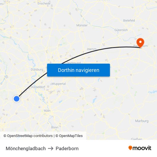 Mönchengladbach to Paderborn map