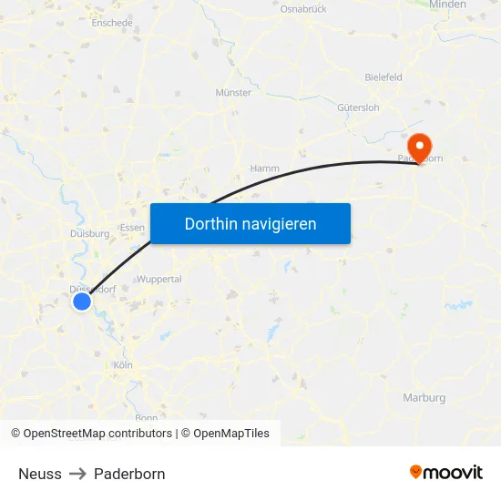 Neuss to Paderborn map