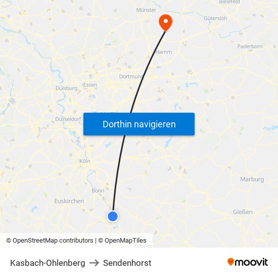 Kasbach-Ohlenberg to Sendenhorst map