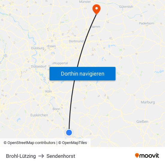 Brohl-Lützing to Sendenhorst map