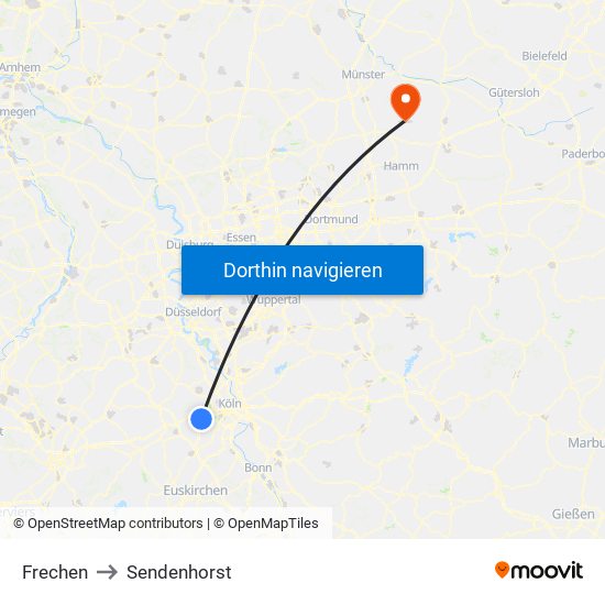 Frechen to Sendenhorst map