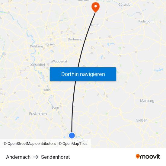 Andernach to Sendenhorst map