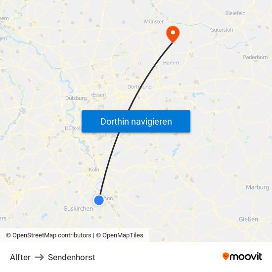 Alfter to Sendenhorst map