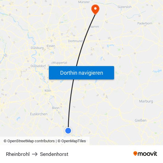 Rheinbrohl to Sendenhorst map