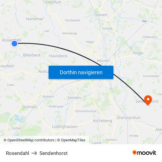 Rosendahl to Sendenhorst map
