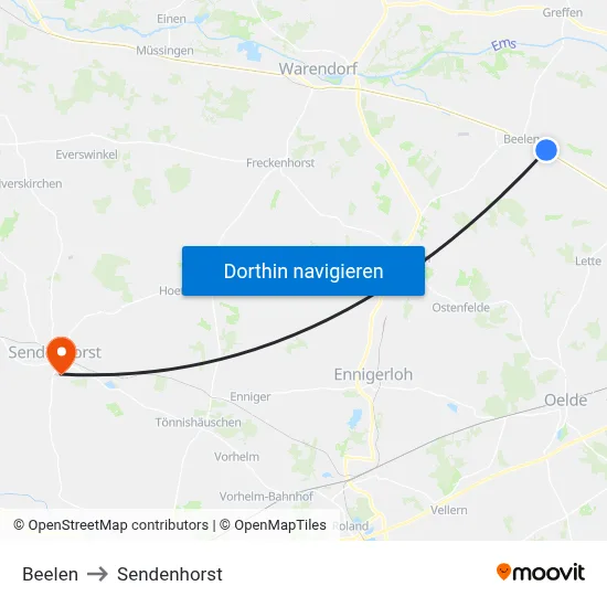 Beelen to Sendenhorst map