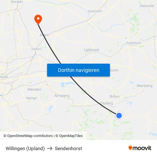 Willingen (Upland) to Sendenhorst map