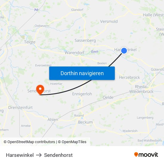 Harsewinkel to Sendenhorst map