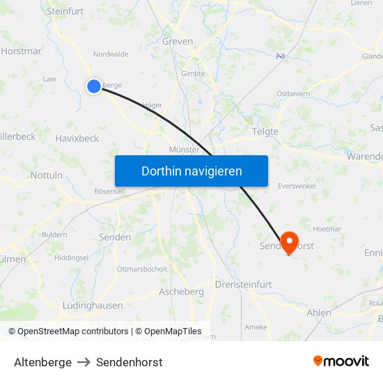 Altenberge to Sendenhorst map