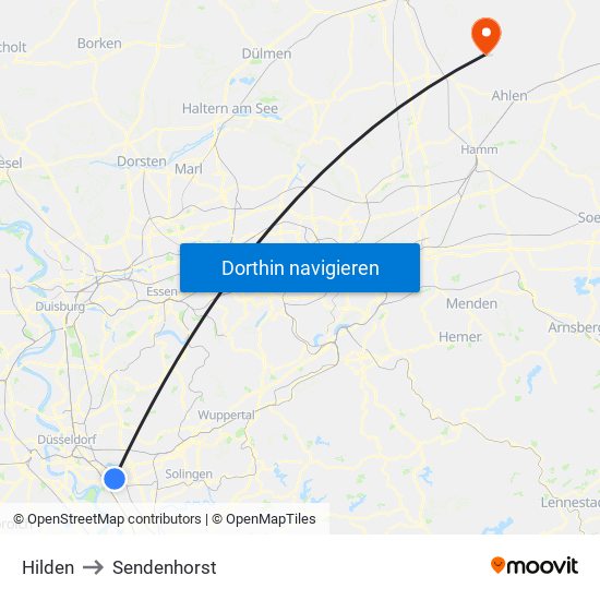 Hilden to Sendenhorst map