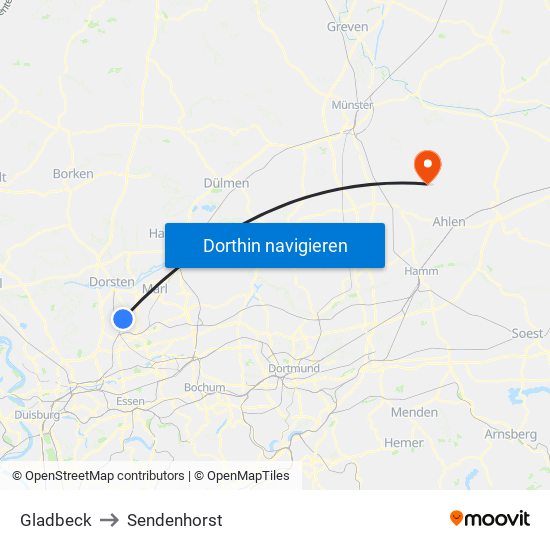 Gladbeck to Sendenhorst map