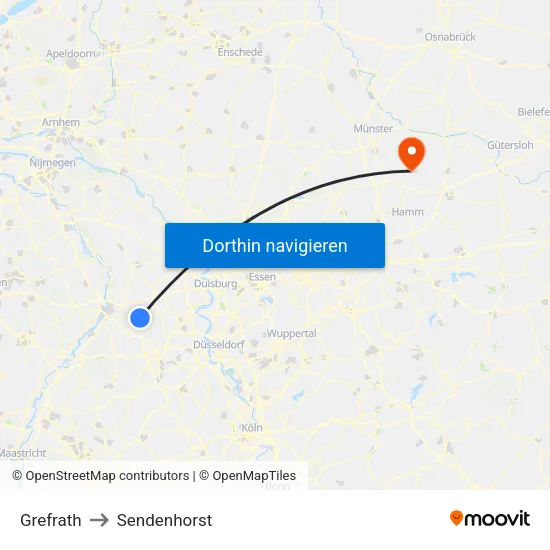 Grefrath to Sendenhorst map