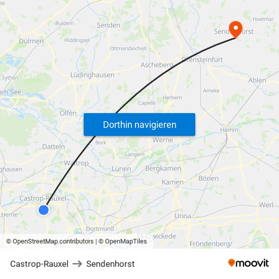 Castrop-Rauxel to Sendenhorst map