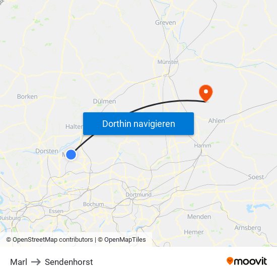 Marl to Sendenhorst map