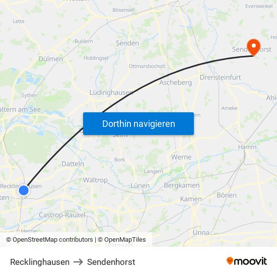Recklinghausen to Sendenhorst map