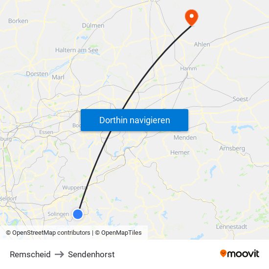 Remscheid to Sendenhorst map