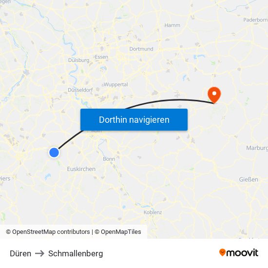 Düren to Schmallenberg map