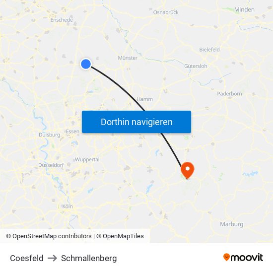 Coesfeld to Schmallenberg map