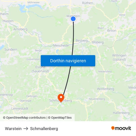 Warstein to Schmallenberg map