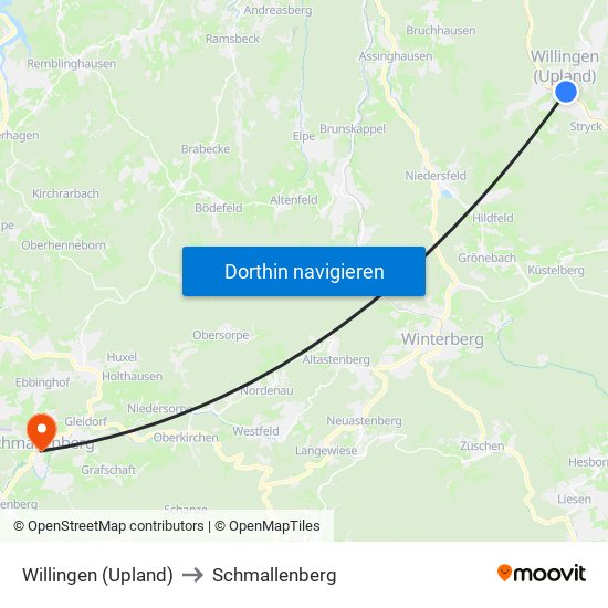 Willingen (Upland) to Schmallenberg map