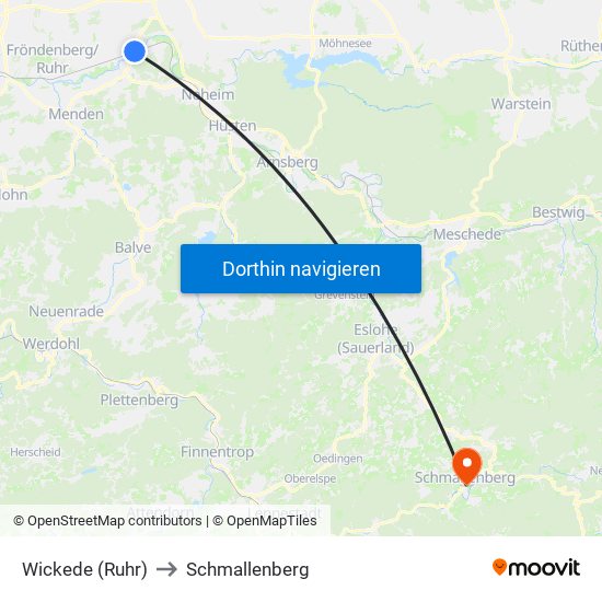 Wickede (Ruhr) to Schmallenberg map