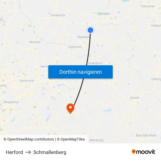 Herford to Schmallenberg map