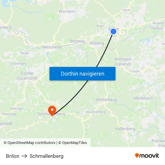 Brilon to Schmallenberg map