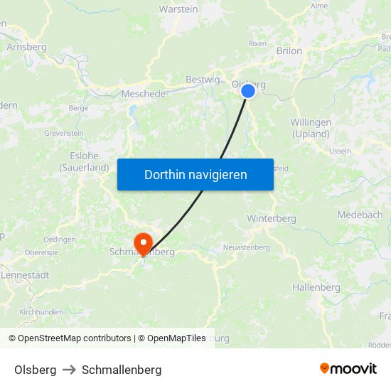 Olsberg to Schmallenberg map