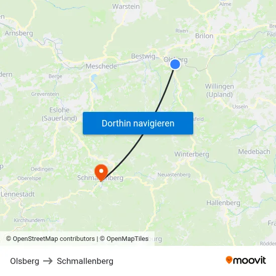 Olsberg to Schmallenberg map