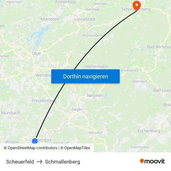 Scheuerfeld to Schmallenberg map