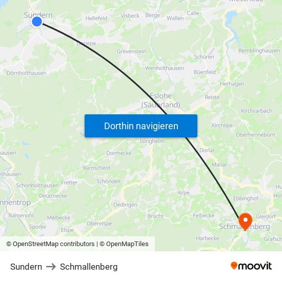 Sundern to Schmallenberg map