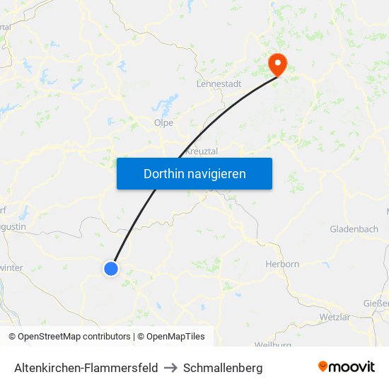 Altenkirchen-Flammersfeld to Schmallenberg map