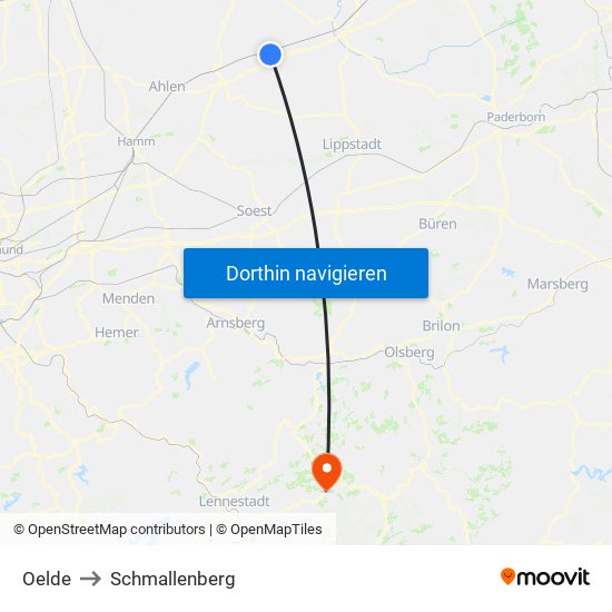 Oelde to Schmallenberg map