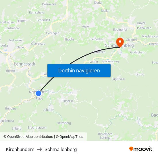 Kirchhundem to Schmallenberg map
