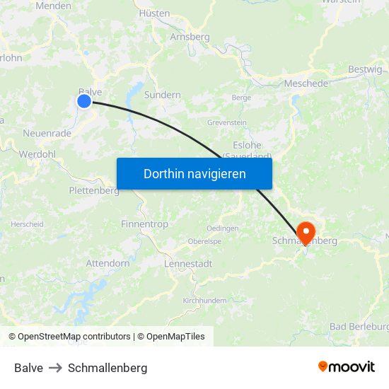 Balve to Schmallenberg map