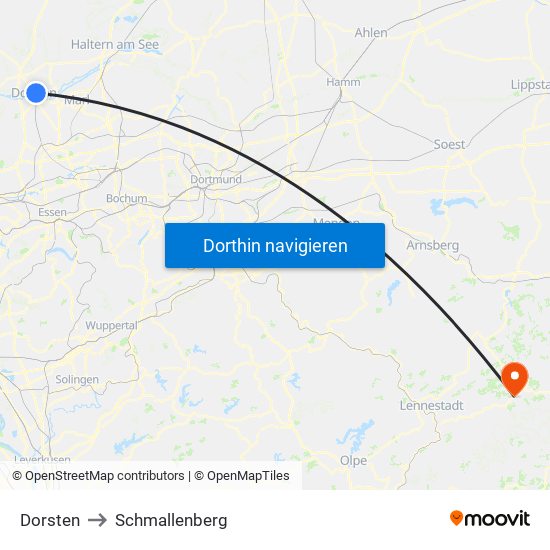 Dorsten to Schmallenberg map