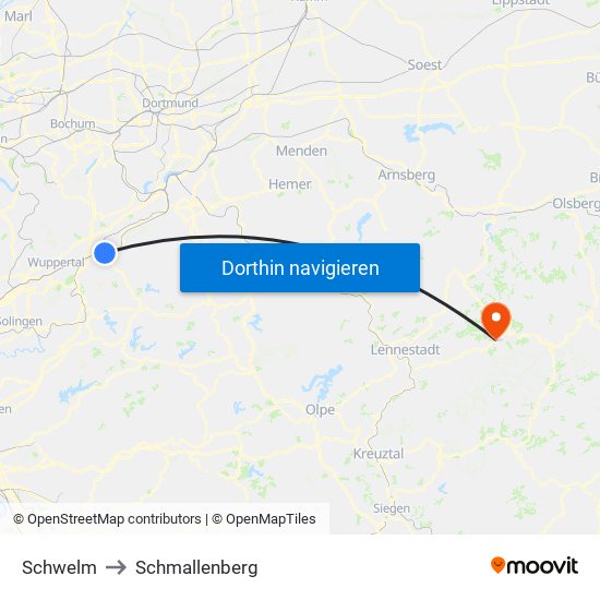 Schwelm to Schmallenberg map