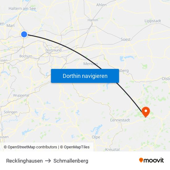 Recklinghausen to Schmallenberg map