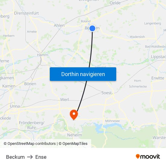 Beckum to Ense map