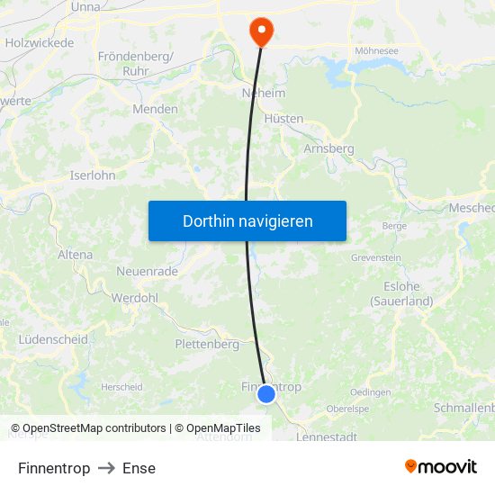 Finnentrop to Ense map