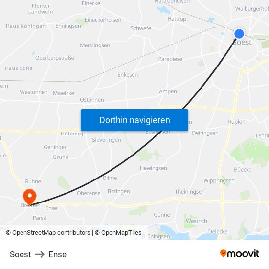 Soest to Ense map