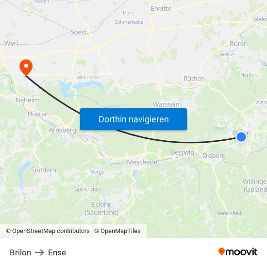 Brilon to Ense map
