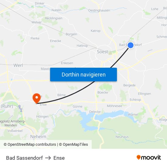 Bad Sassendorf to Ense map