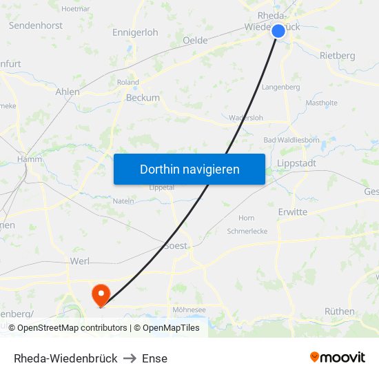 Rheda-Wiedenbrück to Ense map