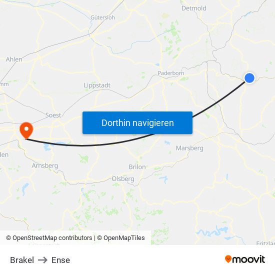 Brakel to Ense map