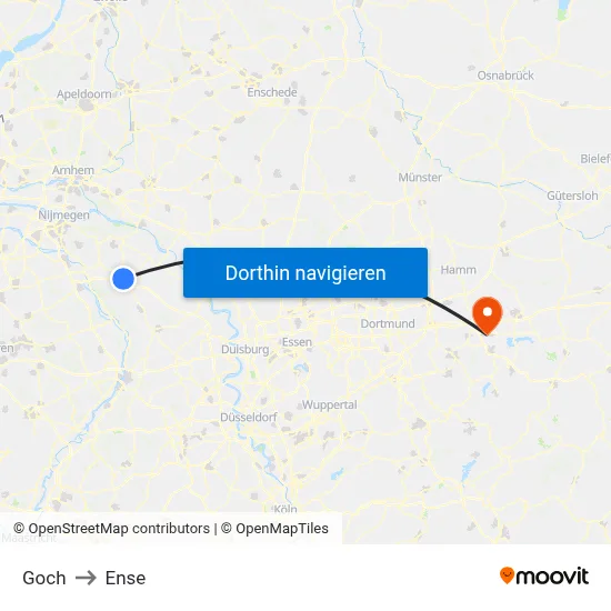 Goch to Ense map