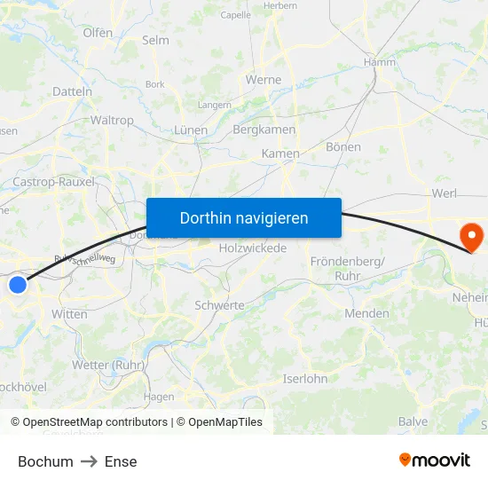 Bochum to Ense map